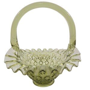 Vintage Fenton Diamond Weave Ruffle Trim Olde Virginia Glass Basket Home Décor